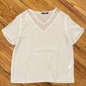 SHEIN Sheer White V-Neck Short Sleeve Top